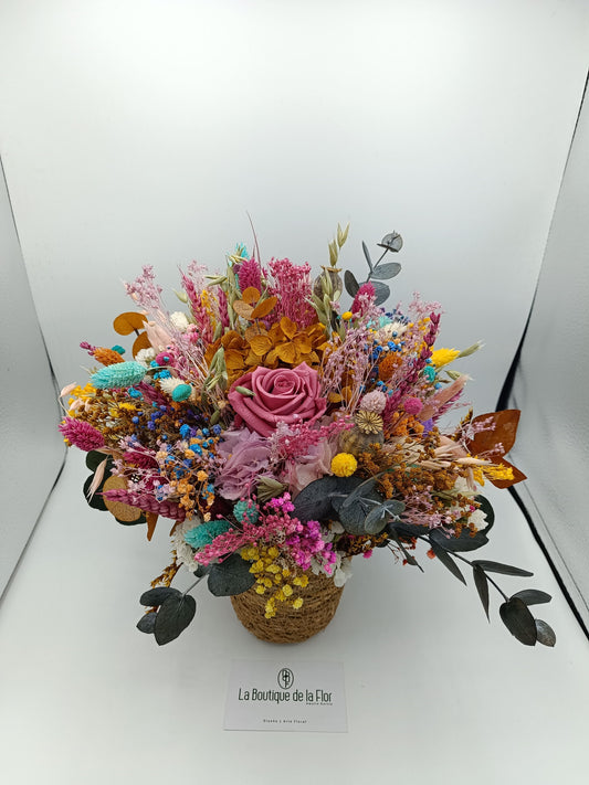 Preserved flower basket in bright tones