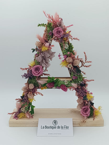 Wooden initials preserved flowers